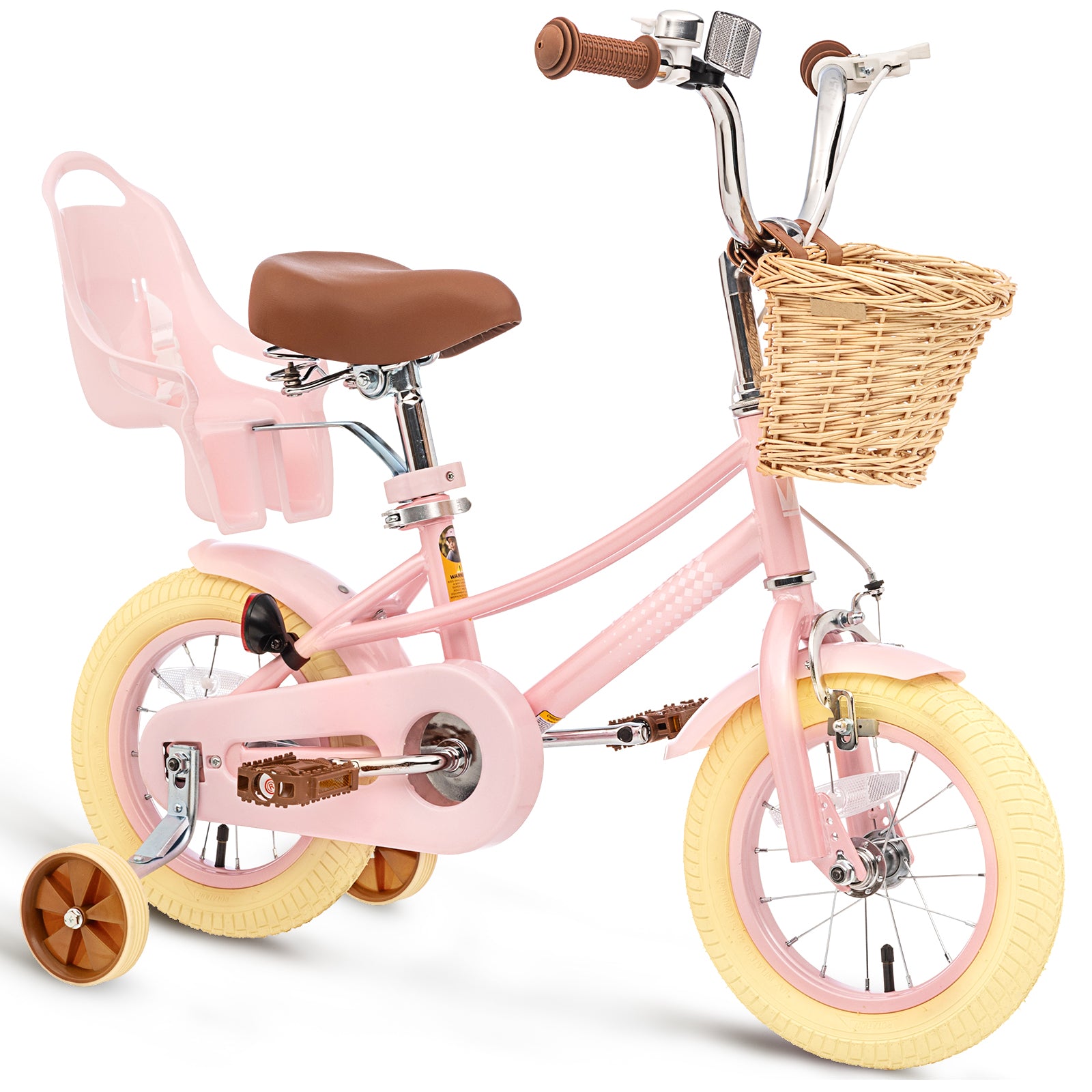 XJD Kids Bicycle for Toddlers and Children 3+ Years Old, 12 14 16 20 inch Bike for Girls and Boys, with Basket and Bell Training Wheels, Adjustable Seat Handlebar Height, Pink