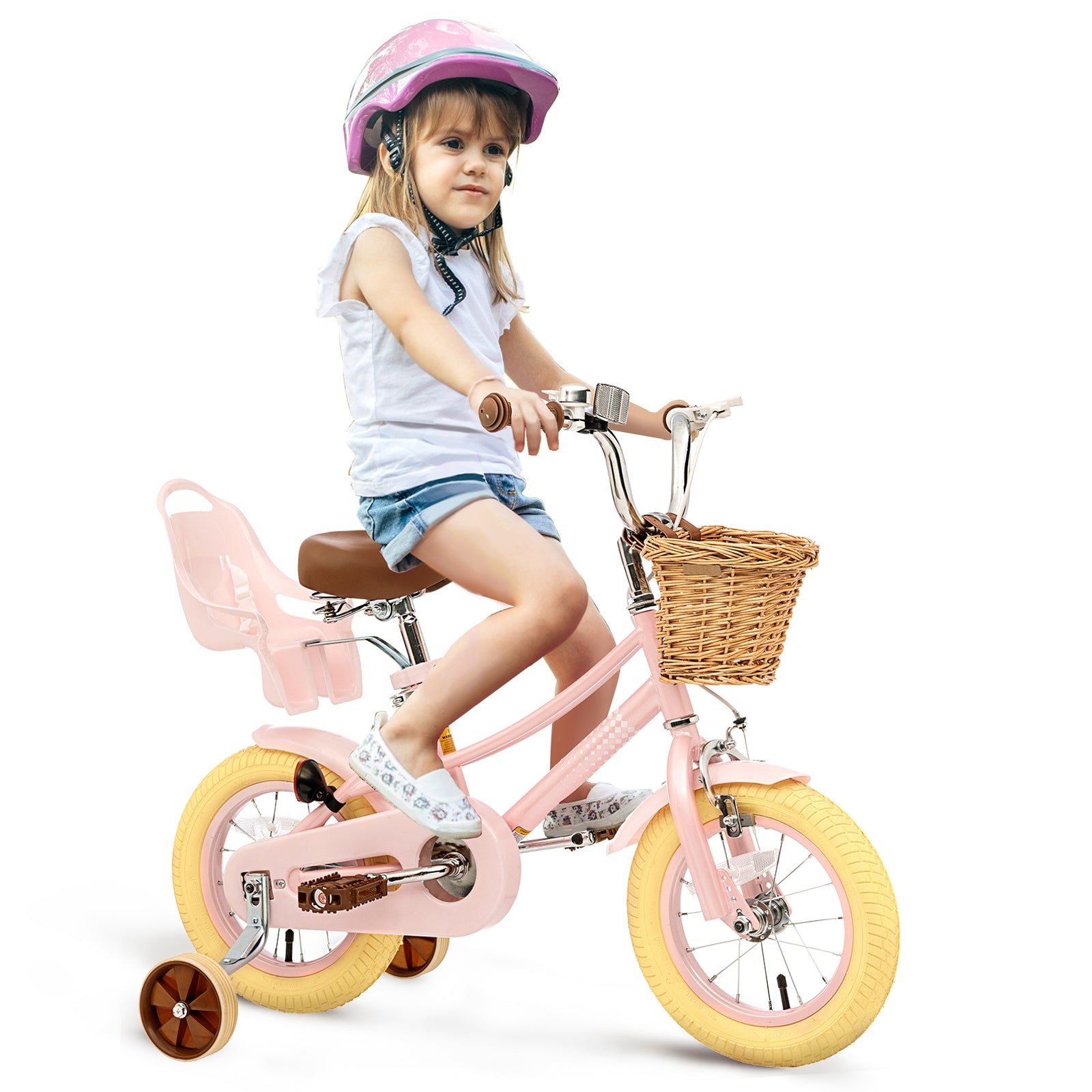 XJD Kids Bicycle for Toddlers and Children 3+ Years Old, 12 14 16 20 inch Bike for Girls and Boys, with Basket and Bell Training Wheels, Adjustable Seat Handlebar Height, Pink