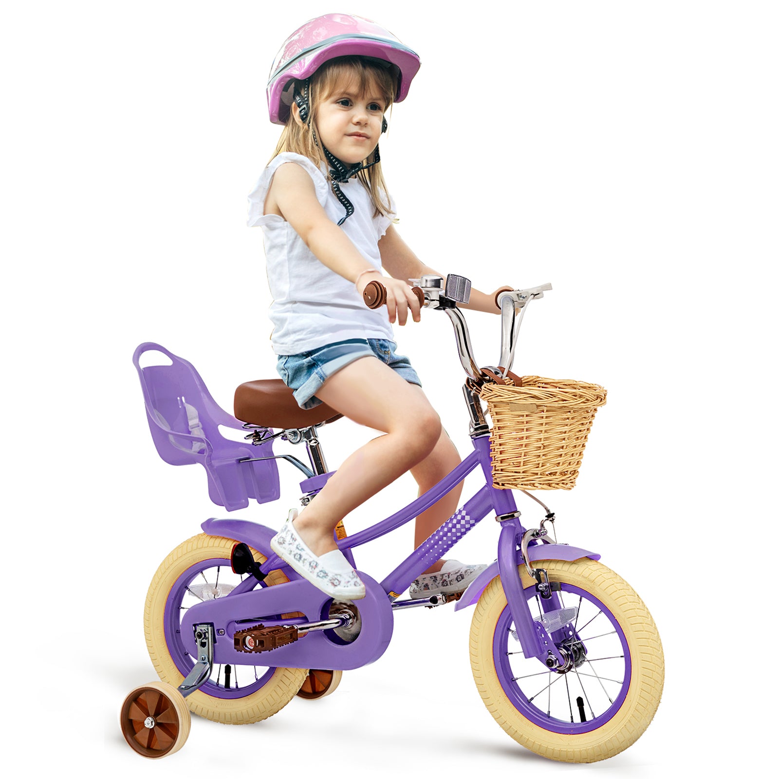 XJD Kids Bicycle for Toddlers and Children 3+ Years Old, 12 14 16 20 inch Bike for Girls and Boys, with Basket and Bell Training Wheels, Adjustable Seat Handlebar Height, Purple
