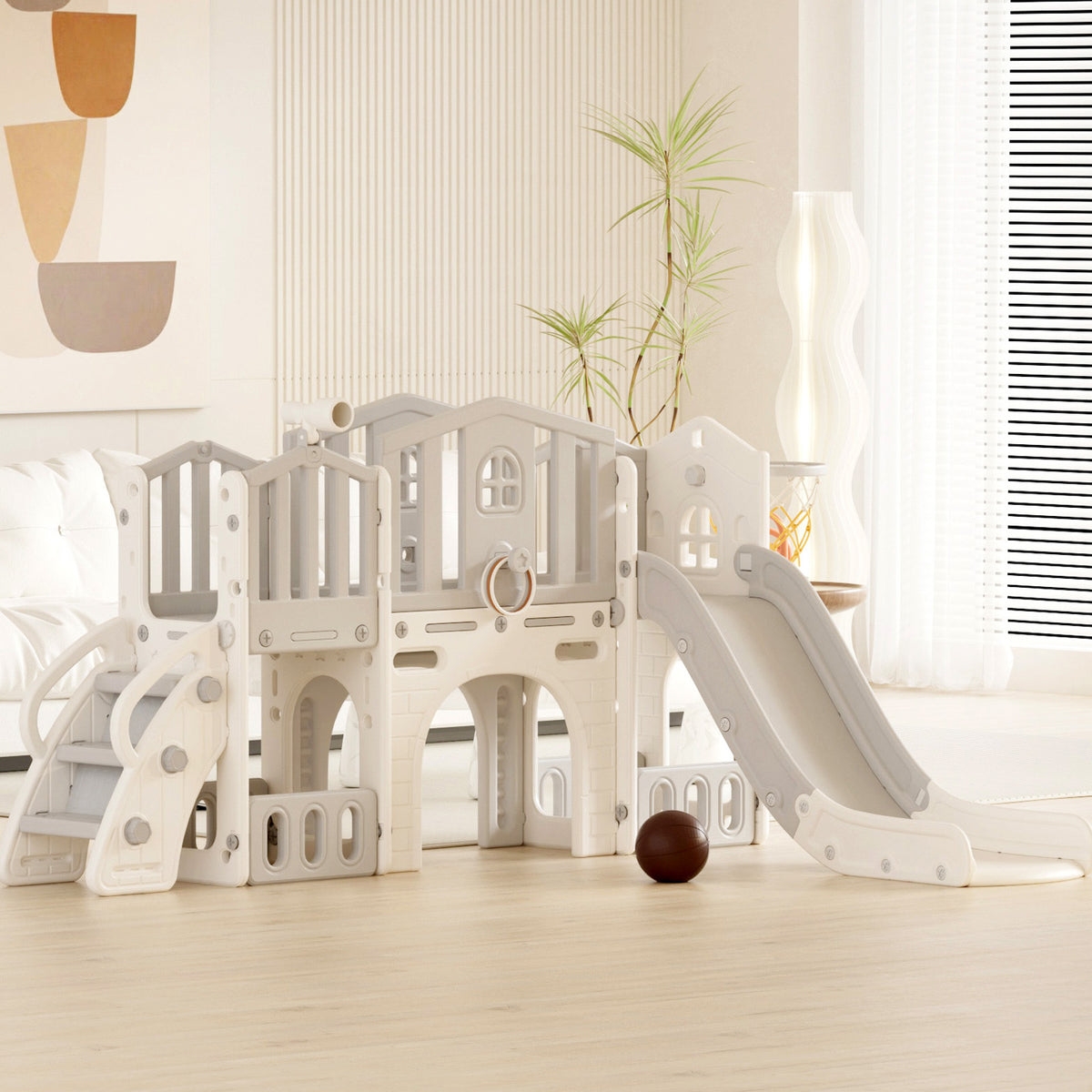 XJD 8 in 1 Toddler Slide Set Indoor Outdoor Plastic Freestanding Slide, Gray(Grey)
