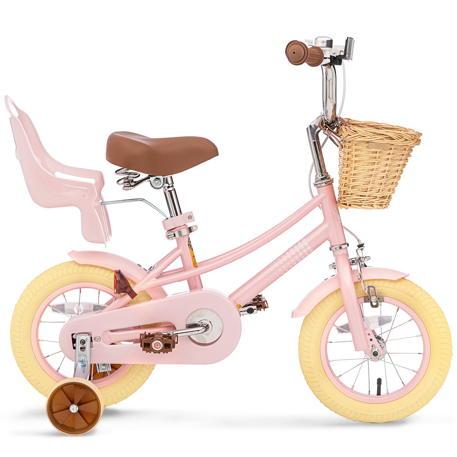 XJD Kids Bicycle for Toddlers and Children 3+ Years Old, 12 14 16 20 inch Bike for Girls and Boys, with Basket and Bell Training Wheels, Adjustable Seat Handlebar Height, Pink