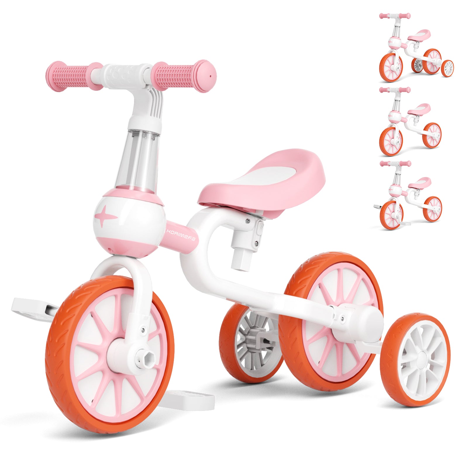 Tricycle KORIMEFA 5-en-1 pour Enfants 1-3 Ans, Poignée de Poussée, Dossier, Rose - Sport Tricycle KORIMEFA 5-en-1 pour Enfants 1-3 Ans, Poignée de Poussée, Dossier, Rose - Sport