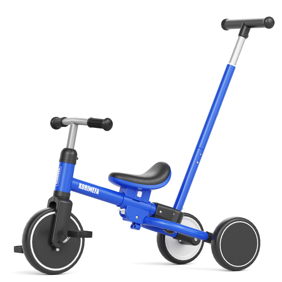 KORIMEFA 5 in 1 Toddler Push Trike & Balance Bike for 2 3 4 Year Olds, Ride-On Kids Tricycle with Adjustable Seat, Outdoor Indoor Birthday Gift for Boys Girls, Blue