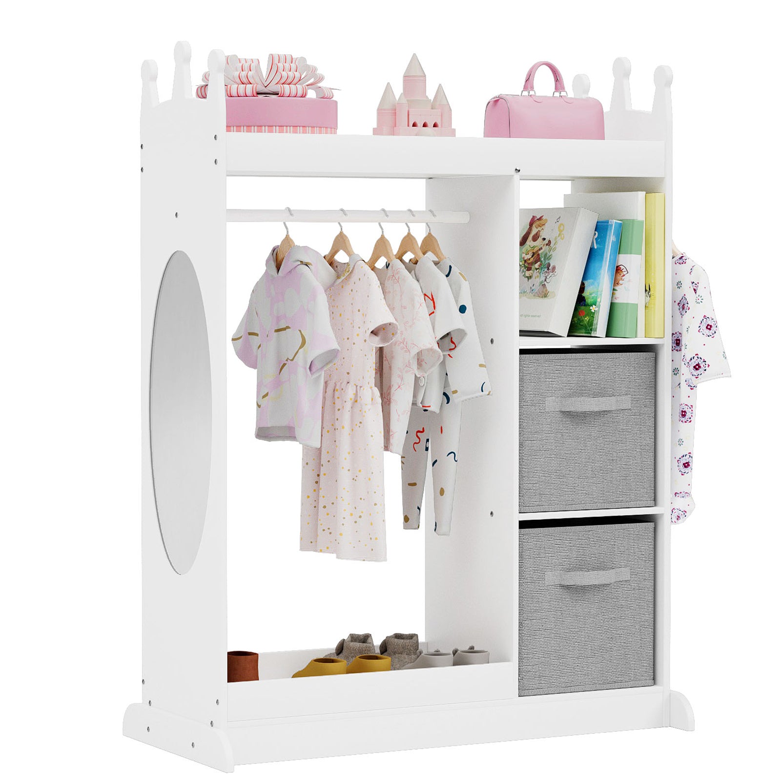 Xjd Kids Play Armoire with Mirror, Storage Bins and Closet for Dress Up and Costumes (White) Xjd Kids Play Armoire with Mirror, Storage Bins and Closet for Dress Up and Costumes (White)