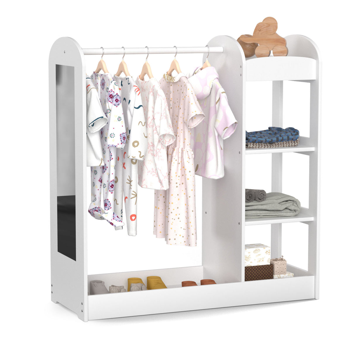 Kids Large Dress up Storage with Mirror, Kids Costume Organizer, White, In stock!