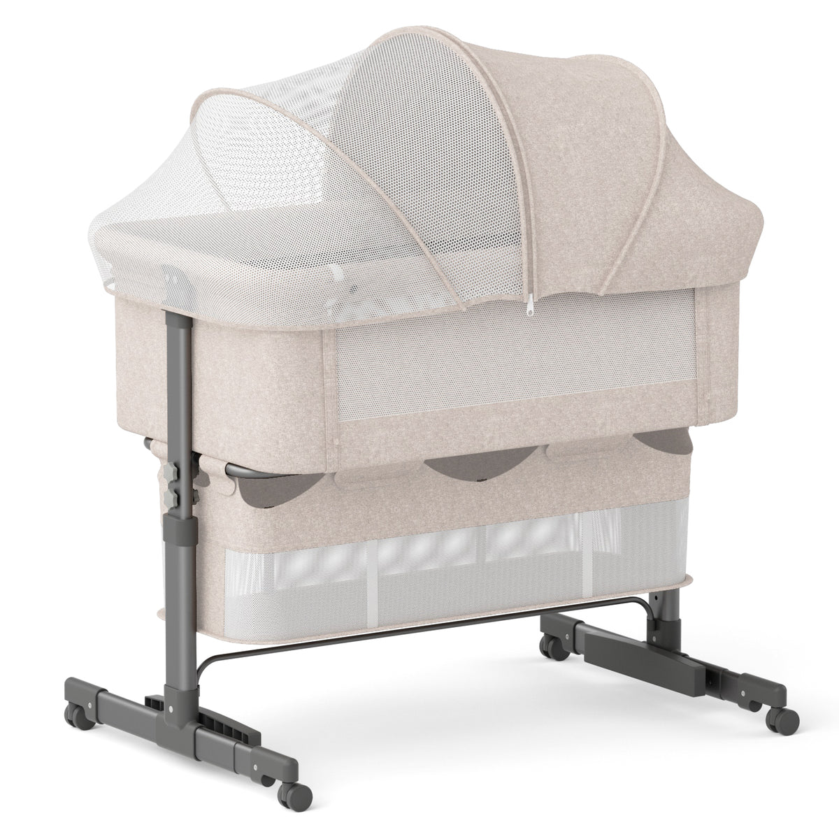 Pre-sale, 67i Baby Newborn Bedside Sleeper Bassinet Crib with Wheels, Storage Basket- Beige