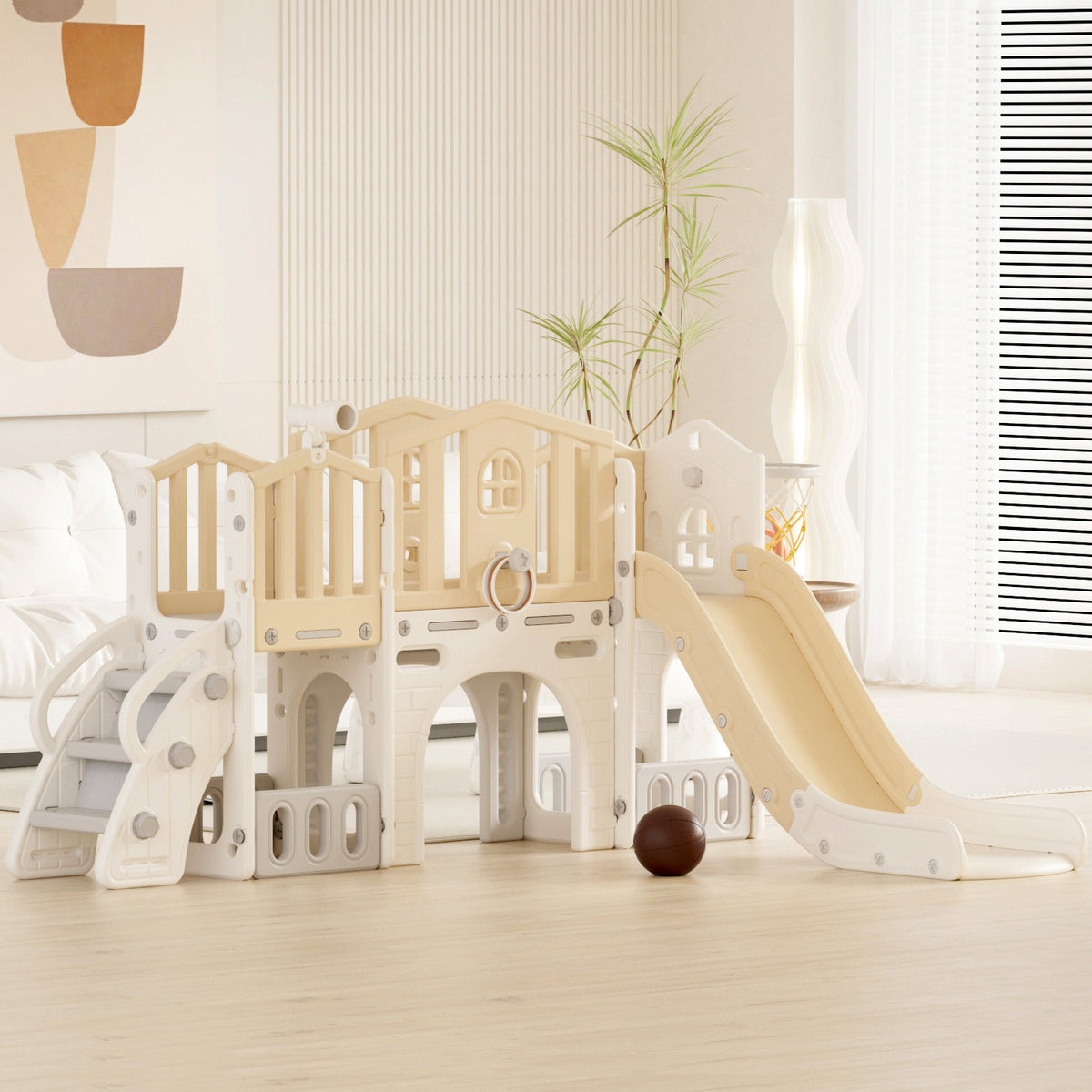 XJD 8 in 1 Toddler Slide Set Indoor Outdoor Plastic Freestanding Slide, Coffee