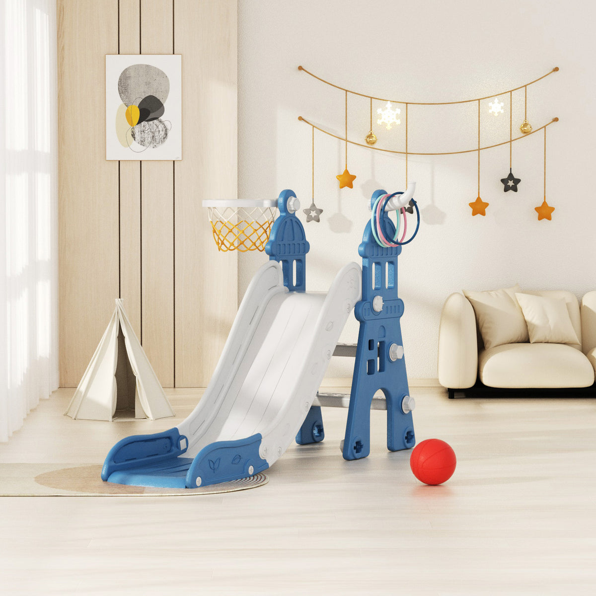 XJD Indoor and Outdoor Plastic Freestanding Single Slide Blue