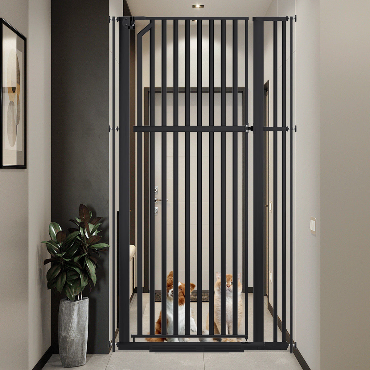 XJD Premium Metal Pet Gate for Babies: Adjustable Width 30-37.8", 63" High – Easy Install, Auto-Close Barrier for Home Safety, Black