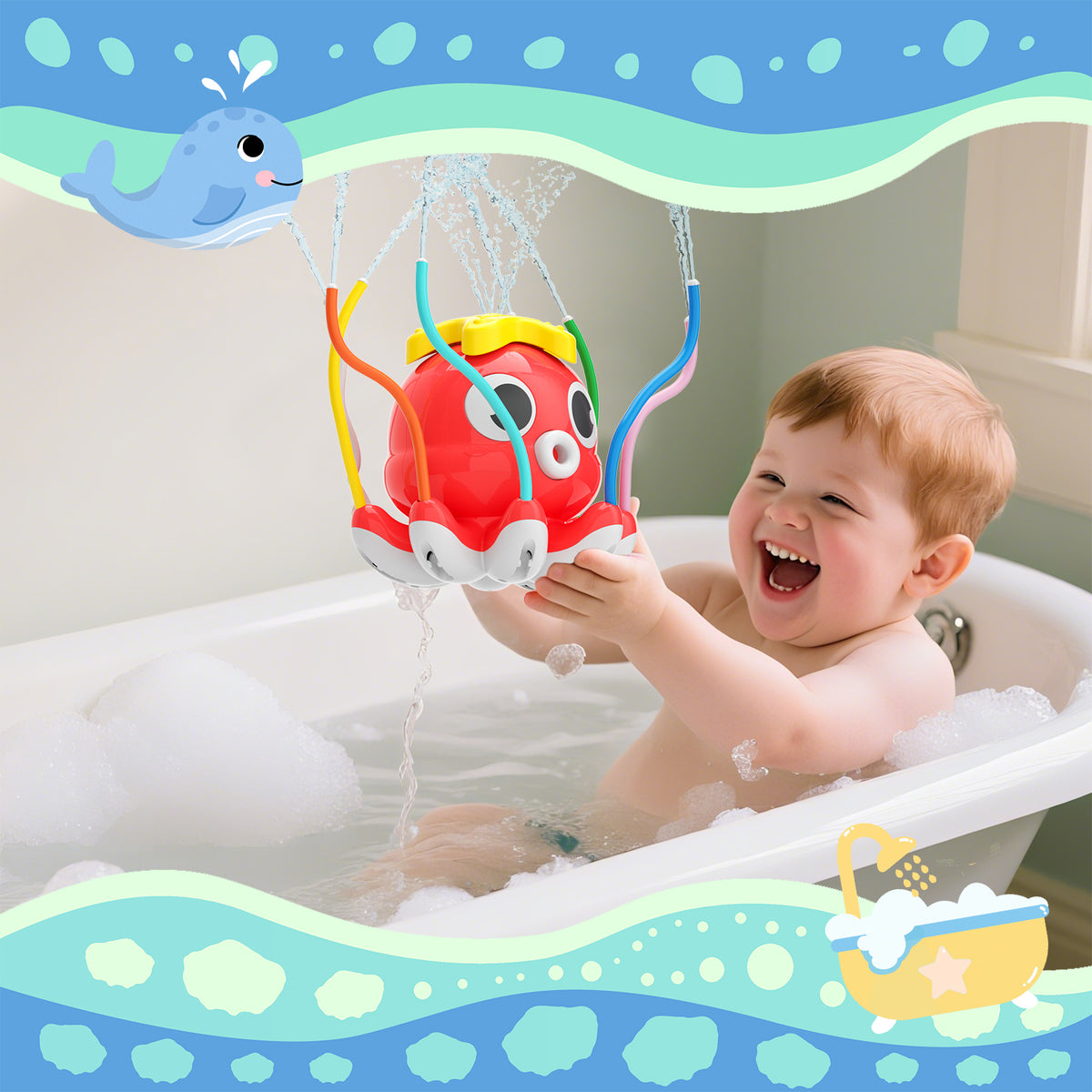 KORIMEFA Outdoor Water Sprinkler for Kids&Toddlers, Summer Backyard Lawn Spray Toys with 8 Wiggle Tubes, Attaches to Garden Hose Splashing Fun Toys for 3-12 Year Old Kids Gifts