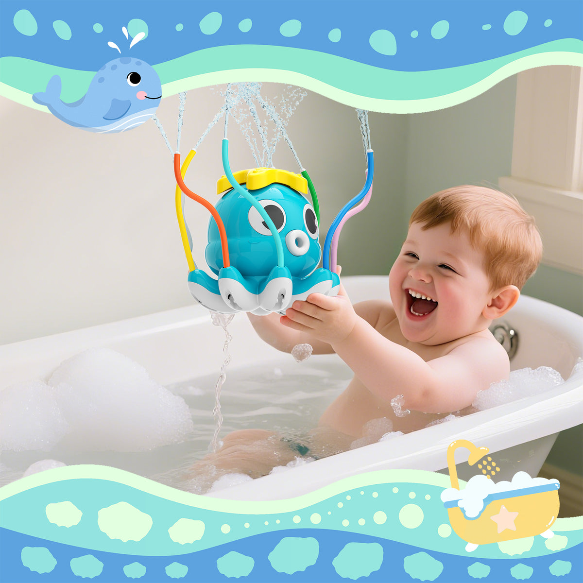 KORIMEFA Outdoor Water Sprinkler for Kids&Toddlers, Summer Backyard Lawn Spray Toys with 8 Wiggle Tubes, Attaches to Garden Hose Splashing Fun Toys for 3-12 Year Old Kids Gifts