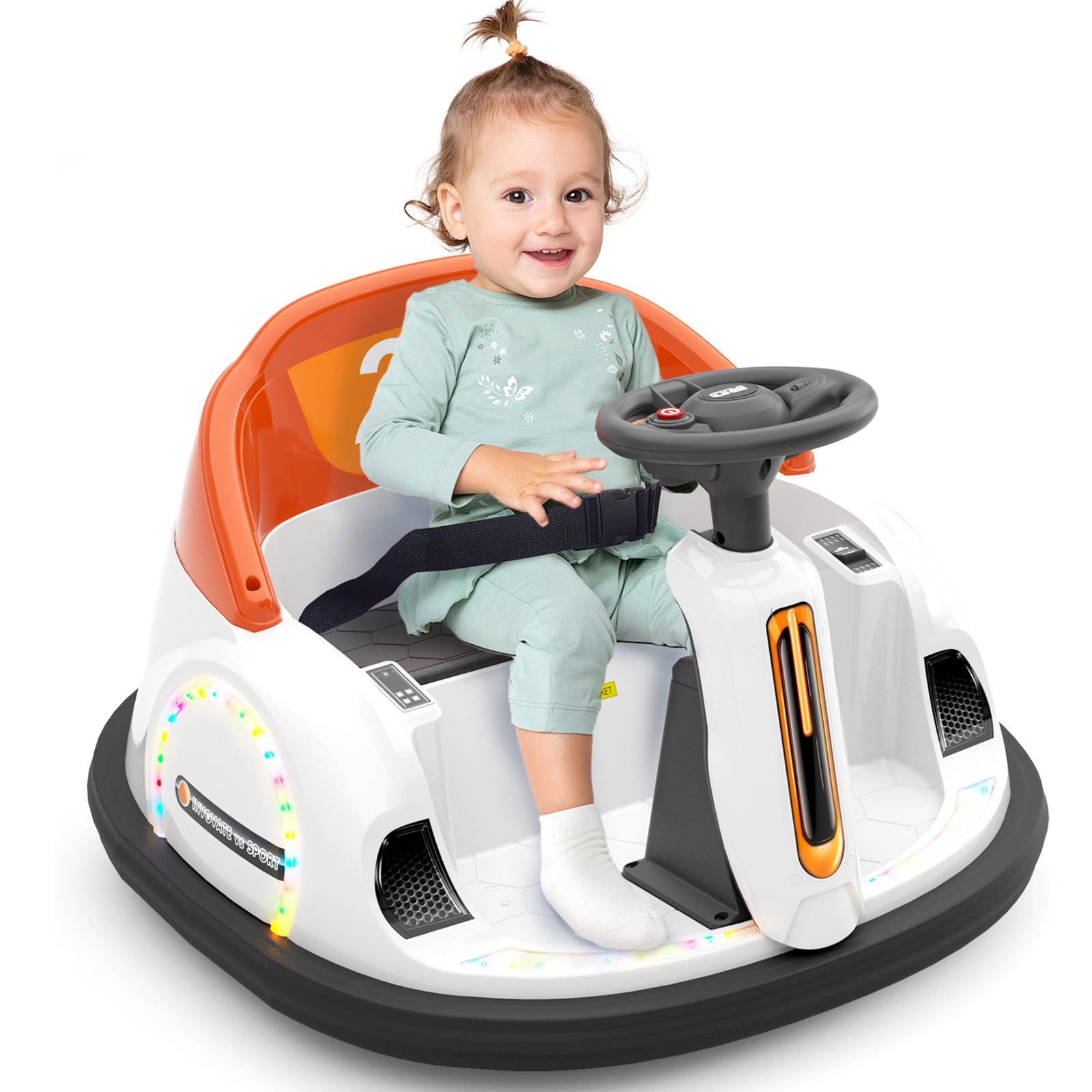 6V Electric Ride on Bumper Car Toys for Kids Toddlers 2-4 Years Old, 360° Spinning Bumping Toy Gifts Cars, Music Play, Lights, 0-2 mph, Orange