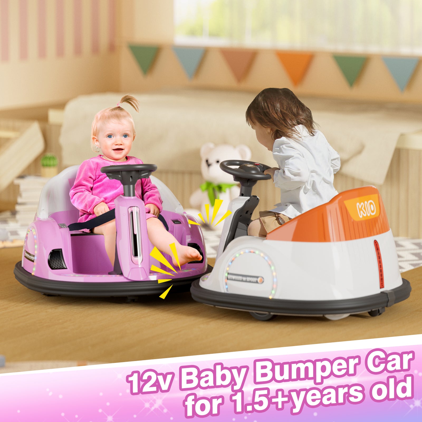 6V Electric Ride on Bumper Car Toys for Kids Toddlers 2-4 Years Old, 360° Spinning Bumping Toy Gifts Cars, Music Play, Lights, 0-2 mph, Pink