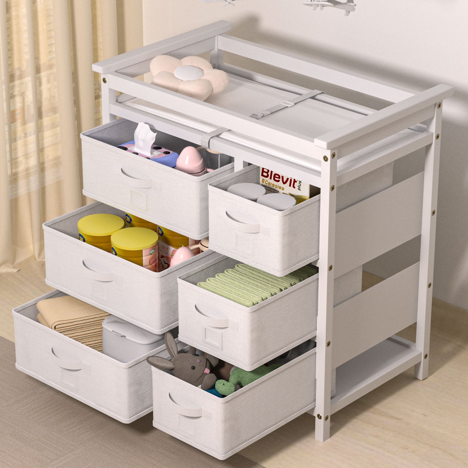 XJD Baby Changing Table with 6 Storage Baskets, Changing Table Dresser with  Changing Table Top, Baby Diaper Changing Station (White)