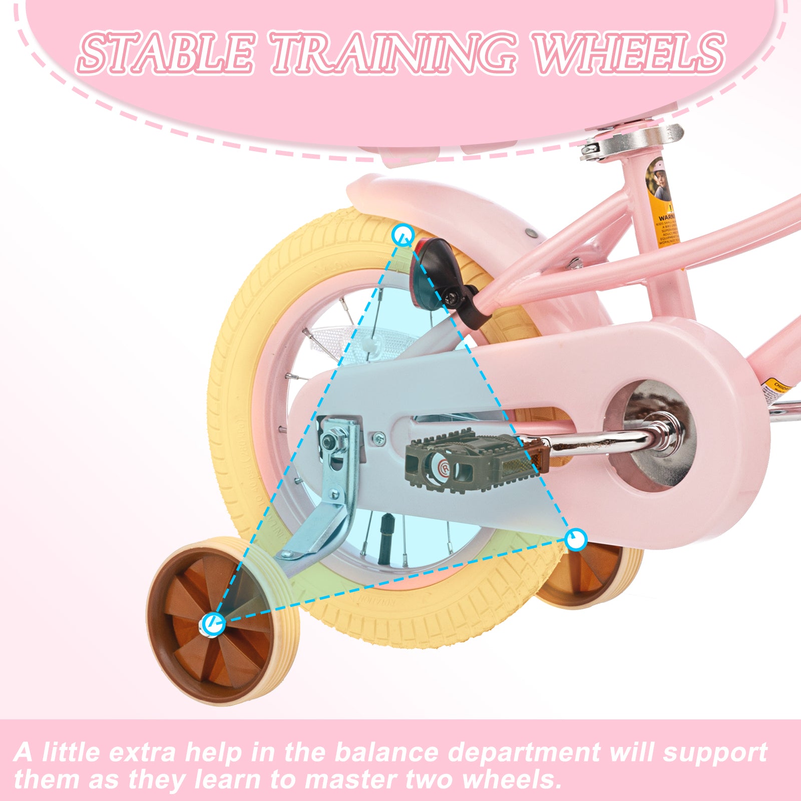 XJD Kids Bicycle for Toddlers and Children 3+ Years Old, 12 14 16 20 inch Bike for Girls and Boys, with Basket and Bell Training Wheels, Adjustable Seat Handlebar Height, Pink