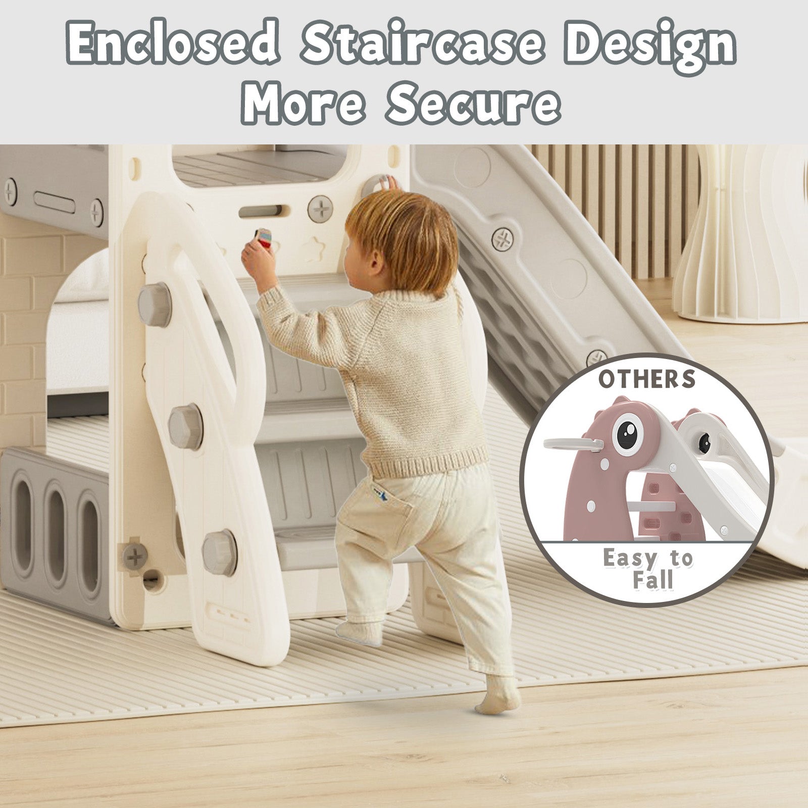 XJD 5 in 1 Toddler Slide Set  Climber Slide for Age 1-3, Outdoor Indoor Playset with Basketball Hoop, Telescope, and Storage Space, Gray/Grey