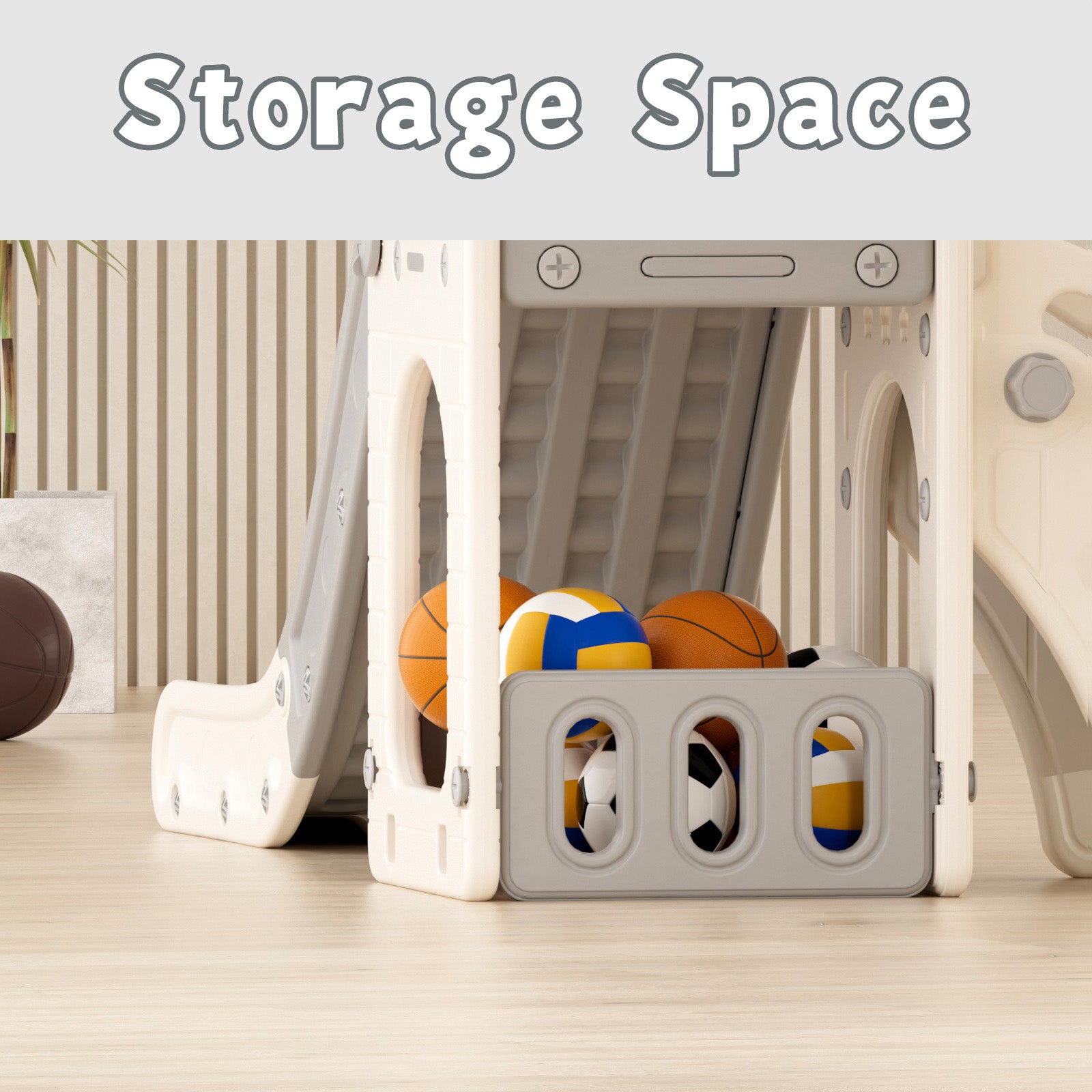 XJD 5 in 1 Toddler Slide Set  Climber Slide for Age 1-3, Outdoor Indoor Playset with Basketball Hoop, Telescope, and Storage Space, Gray/Grey