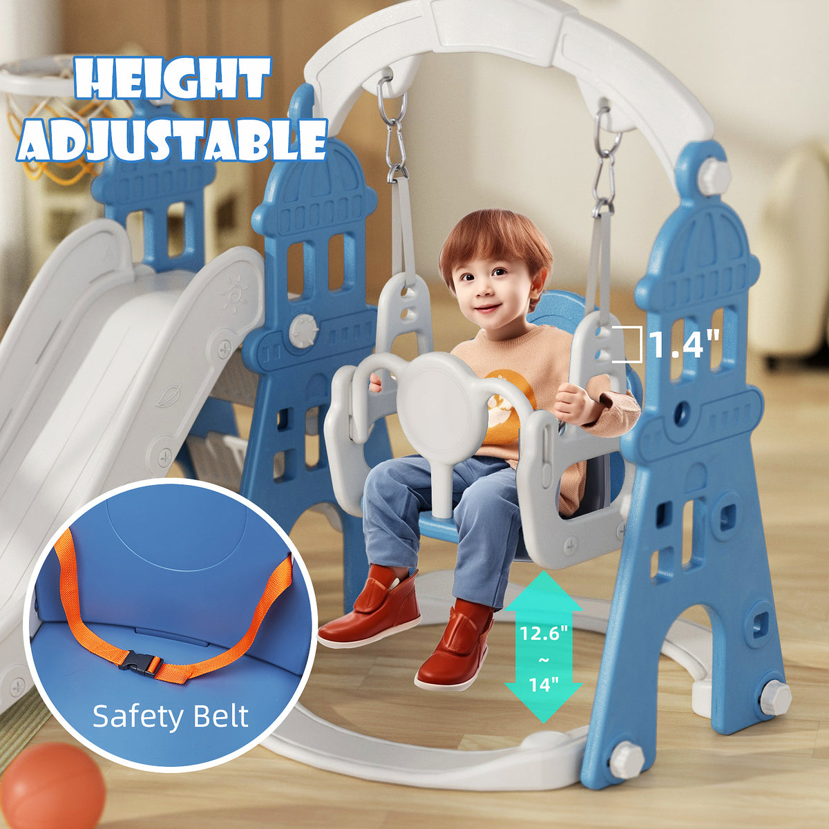 XJD 5-in-1 Toddler Slide and Swing Set Blue In Stock USA