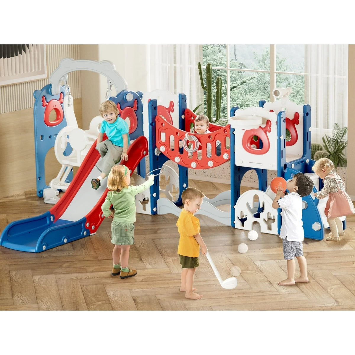 KORIMEFA 12 in 1 Toddler Slide Set, Kids PlaySet with Swing Playground for Baby 1-3 Years, Toddler Climber Slide Slide PlaySet with Basketball Hoop,Outdoor Indoor Playground for Toddlers Upgraded