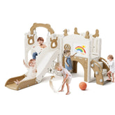 KORIMEFA 13-in-1 Toddler Slide, Kids Swing and Slide for Toddlers Age 1-4, Outdoor Indoor Playground Playset for Toddlers with Basketball Hoop and Ball Playset Telescope, Blue Red