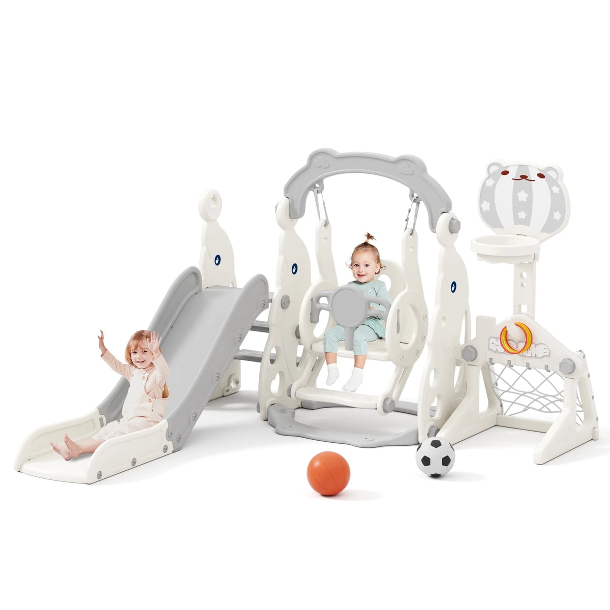 KORIMEFA Toddler Slide, 6 in 1 Toddler Playset - Upgrade with Kids Slide, Swing, Soccer and Ring Toss for Age 1-3, Indoor and Outdoor Playground
