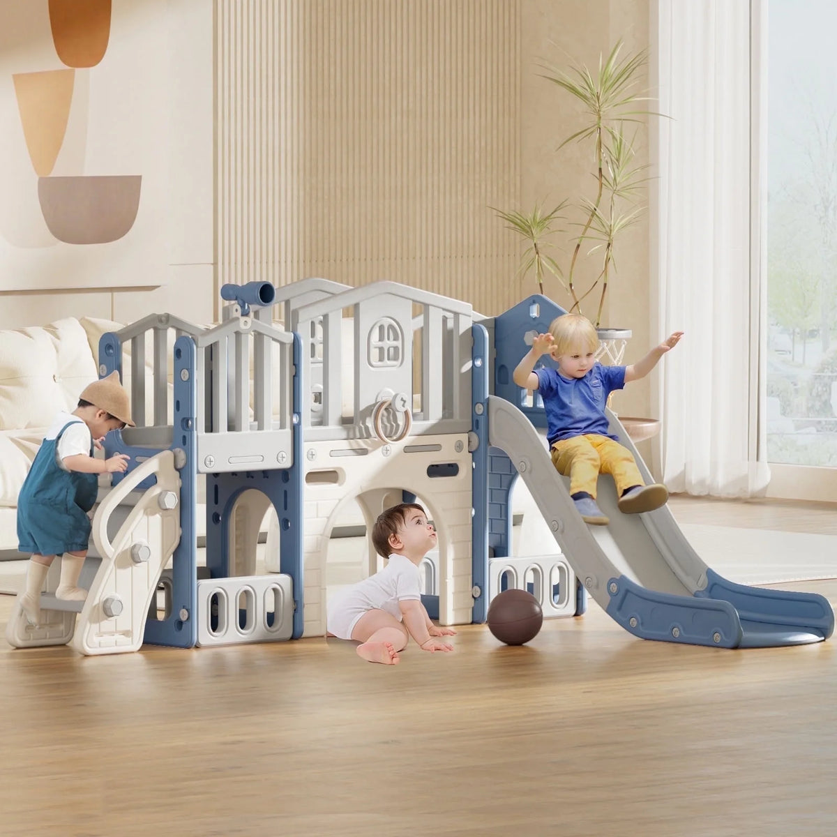 KORIMEFA 9 in 1 Toddler Slide Set, Kids Slide for Toddlers, Toddler Climber Slide PlaySet with Basketball Hoop,Outdoor Indoor Playground for Toddlers Upgraded