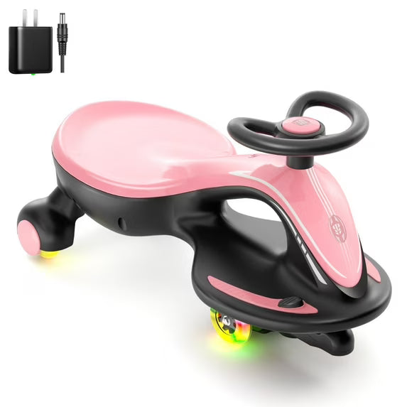 Korimefa 6V Electric Wiggle Car,Load 66 lbs,Wiggle Scooter with Rechargeable Battery & LED Flashing Wheels, Anti-Rollover & Flexible Steering, Outdoor Ride on Toys for Kids 3 Years and up