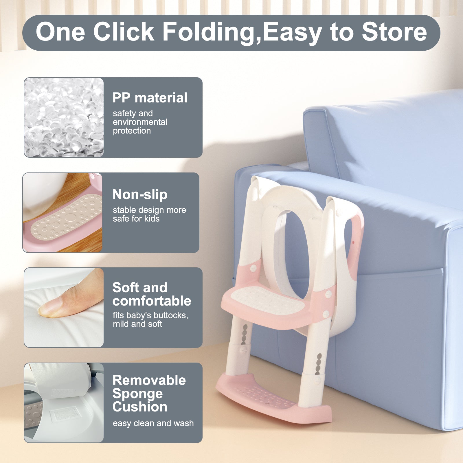 GLAF Toddler Potty Training Seat for Toilet with Ladder in pink In Stock USA