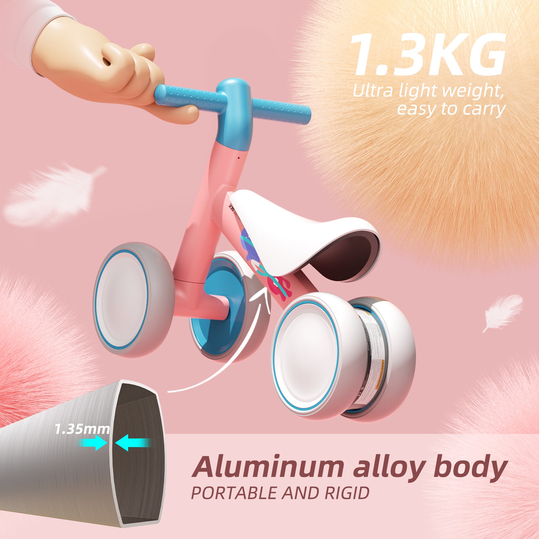 XJD Baby Balance Bike, 4 Wheels for Toddlers as A Birthday Gift - Pink Blue