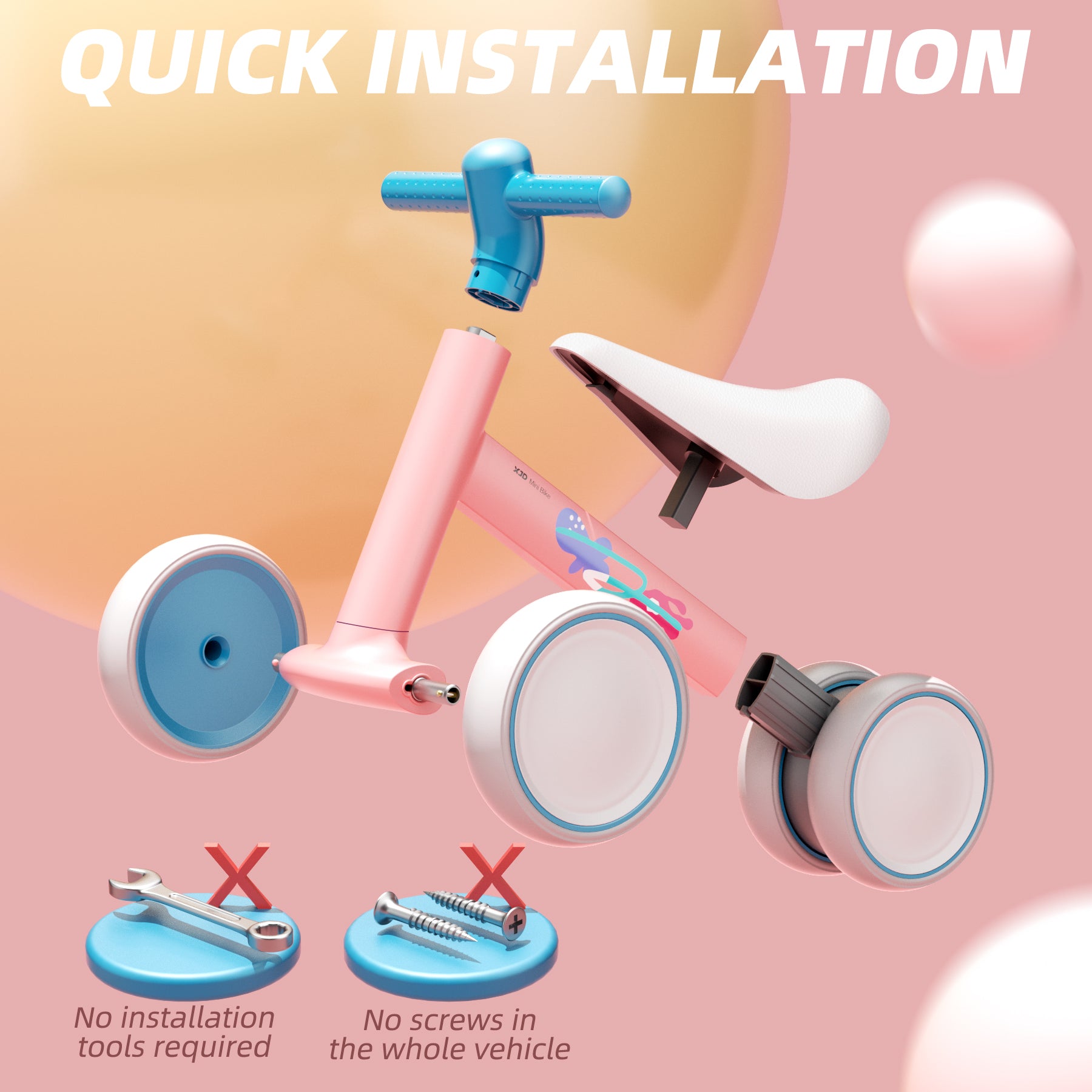 XJD Baby Balance Bike, 4 Wheels for Toddlers as A Birthday Gift - Pink Blue