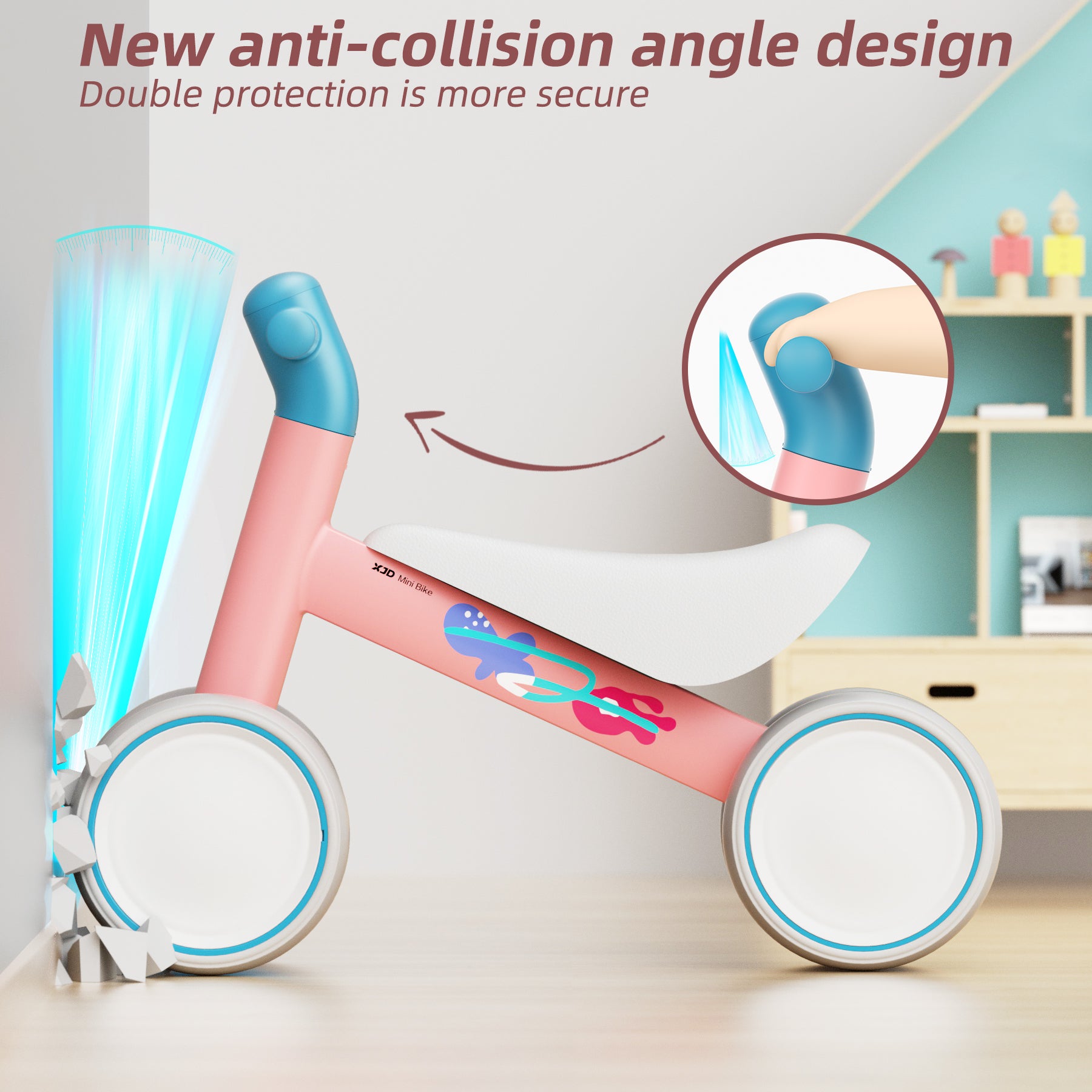 XJD Baby Balance Bike, 4 Wheels for Toddlers as A Birthday Gift - Pink Blue