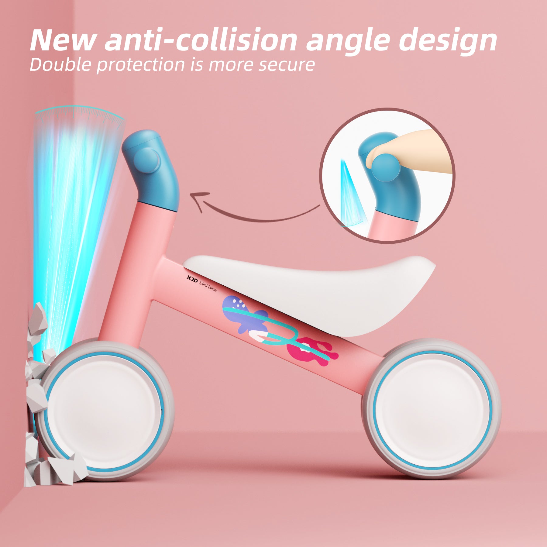 XJD Baby Balance Bike, 4 Wheels for Toddlers as A Birthday Gift - Pink Blue