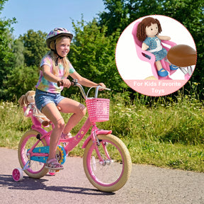 KORIMEFA Girls Bike for Toddlers 3-9 Years Old Kids, 12 14 16 Inch Kids Bike with Training Wheels, Basket and Doll Seat