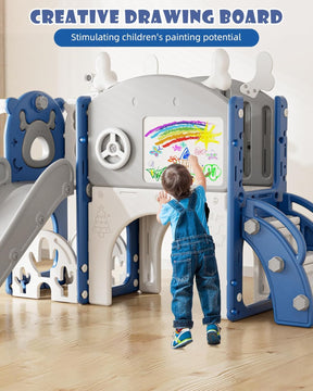 XJD Toddler Slide,12 in 1 Kids Slide for Toddlers 1-3, New Upgrade with Golf Set, Basketball Hoop, Drawing Board for Indoor Outdoor Playset,Toddler Playground (Blue White)