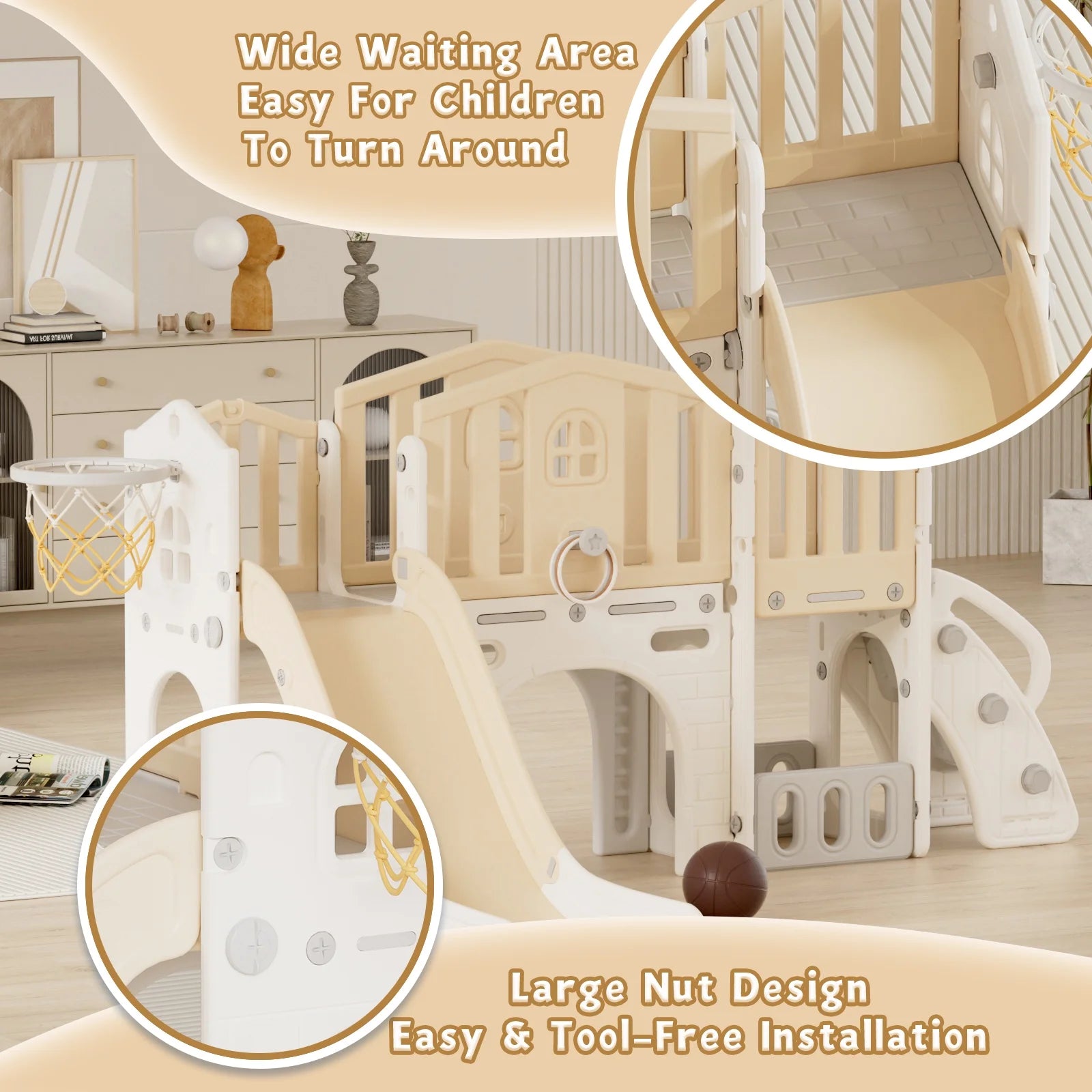 KORIMEFA 9 in 1 Toddler Slide Set, Kids Slide for Toddlers, Toddler Climber Slide PlaySet with Basketball Hoop,Outdoor Indoor Playground for Toddlers Upgraded