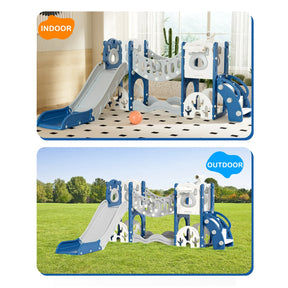 KORIMEFA 8 in 1 Toddler Slide, Kid Slide for Toddlers Age 1-3 with Ring Toss, Basketball Hoop, and Telescope, Indoor Outdoor Slide Toddler Playset Toddler Playground