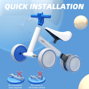 XJD Baby Balance Bike, 4 Wheels for Toddlers as A Birthday Gift - Blue White