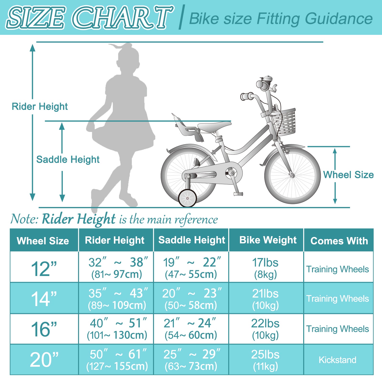 16 Inch Bike Girls Bicycle Size Chart XJD Kids Bicycle For Toddlers