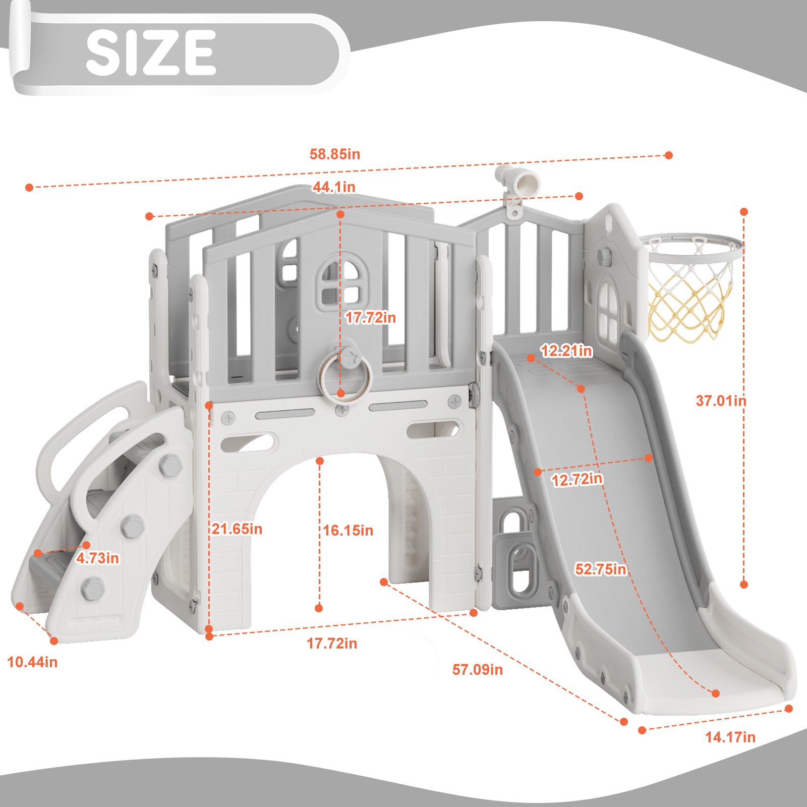 Pre-sale, XJD 8 in 1 Toddler Slide Set  Climber Slide for Age 1-3, Outdoor Indoor Playset with Basketball Hoop, Telescope, and Storage Space, Gray/Grey