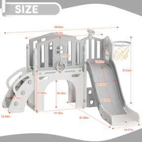 Pre-sale, XJD 8 in 1 Toddler Slide Set  Climber Slide for Age 1-3, Outdoor Indoor Playset with Basketball Hoop, Telescope, and Storage Space, Gray/Grey