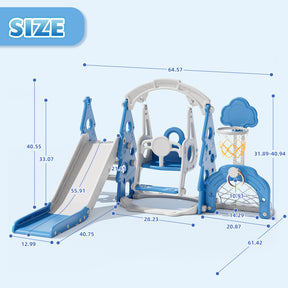 KORIMEFA 6-in-1 Kids Slide and Swing Set,  Includes Slide, Swing, Basketball Hoop, and Climber, Indoor and Outdoor Playground for Todder Age 1-5