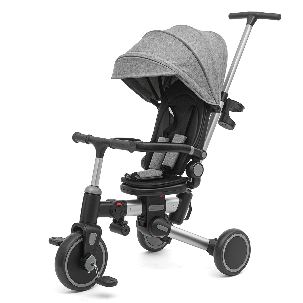 KORIMEFA 9-in-1 Toddler Tricycle, Foldable Kids Trike for Boys & Girls 6 Months-3 Years, with Adjustable Sun Canopy, Parent Push Handle, Removable Backrest, 360° Rotatable Seat & Cup Holder