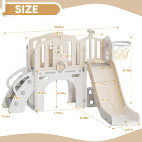 Pre-sale, XJD 8 in 1 Toddler Slide Set  Climber Slide for Age 1-3, Outdoor Indoor Playset with Basketball Hoop, Telescope, and Storage Space, Coffee/Beige