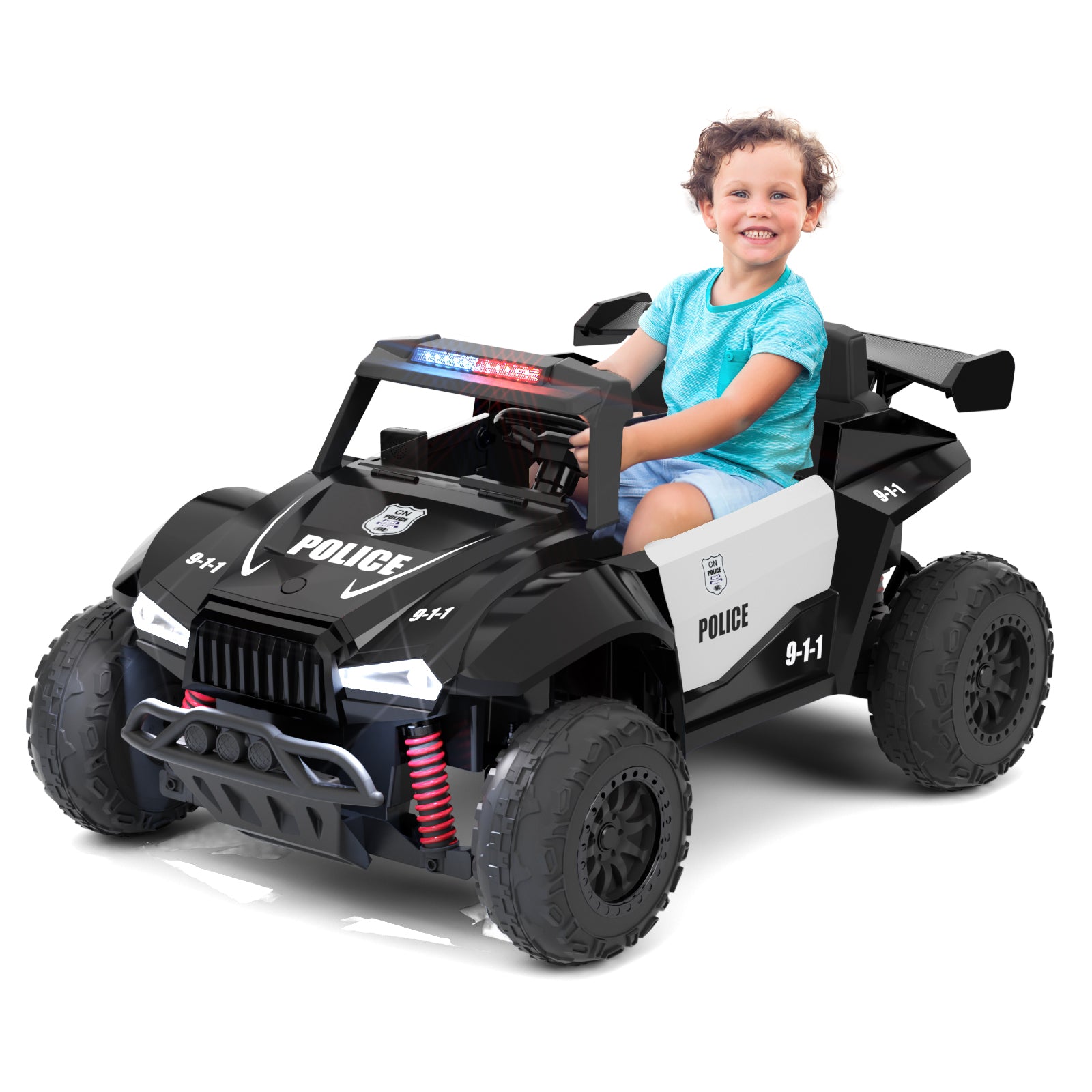 XJD 12V/24V 7AH Ride On Car with Remote Control, 2WD/4WD Switchable, 2 Seats, Power Car for Kids, Black&White
