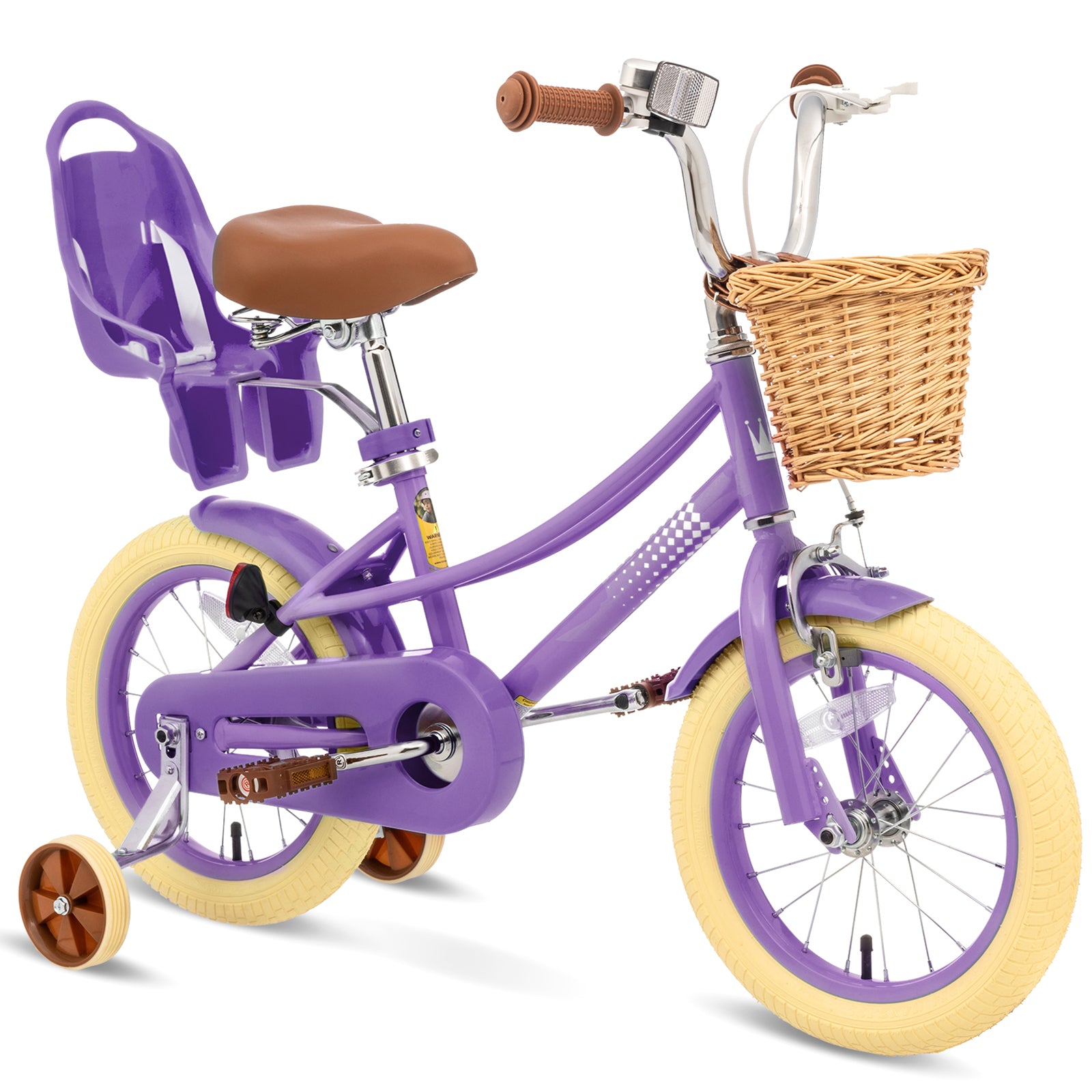 XJD Kids Bicycle for Toddlers and Children 3+ Years Old, 12 14 16 20 inch Bike for Girls and Boys, with Basket and Bell Training Wheels, Adjustable Seat Handlebar Height, Purple