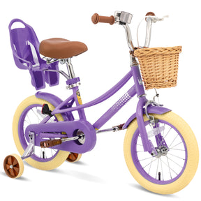 XJD Kids Bicycle for Toddlers and Children 3+ Years Old, 12 14 16 20 inch Bike for Girls and Boys, with Basket and Bell Training Wheels, Adjustable Seat Handlebar Height, Purple