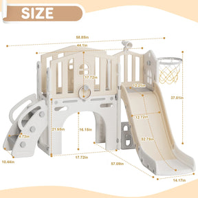 KORIMEFA 8 in 1 Kids Slide Set with Climber, Toddler Climber Slide Play Set with Basketball Hoop, Tunnel, Toddler Playground Outdoor Indoor layground Slide Playset Age 1+