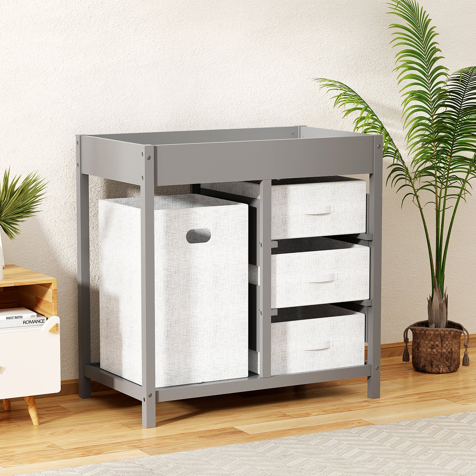 KORIMEFA Baby Changing Table with 3 Storage Drawers & Hamper , Portable Diaper Station, Space-Saving Nursery Organizer , Easy Assembly