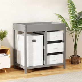 KORIMEFA Baby Changing Table with 3 Storage Drawers & Hamper , Portable Diaper Station, Space-Saving Nursery Organizer , Easy Assembly