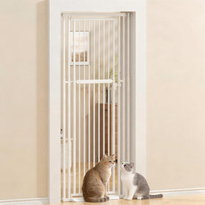 KORIMEFA 47.24"-87" Extra Tall Cat Gate with Wide Adjustable Pet door Pressure Mounted Safety Full Door Gate for Stairs, Hallway, Kitchen, Doorway